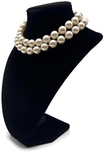 Carolee Signed Double Strand Faux Pearl Choker Necklace Gold Tone Heart Charm1