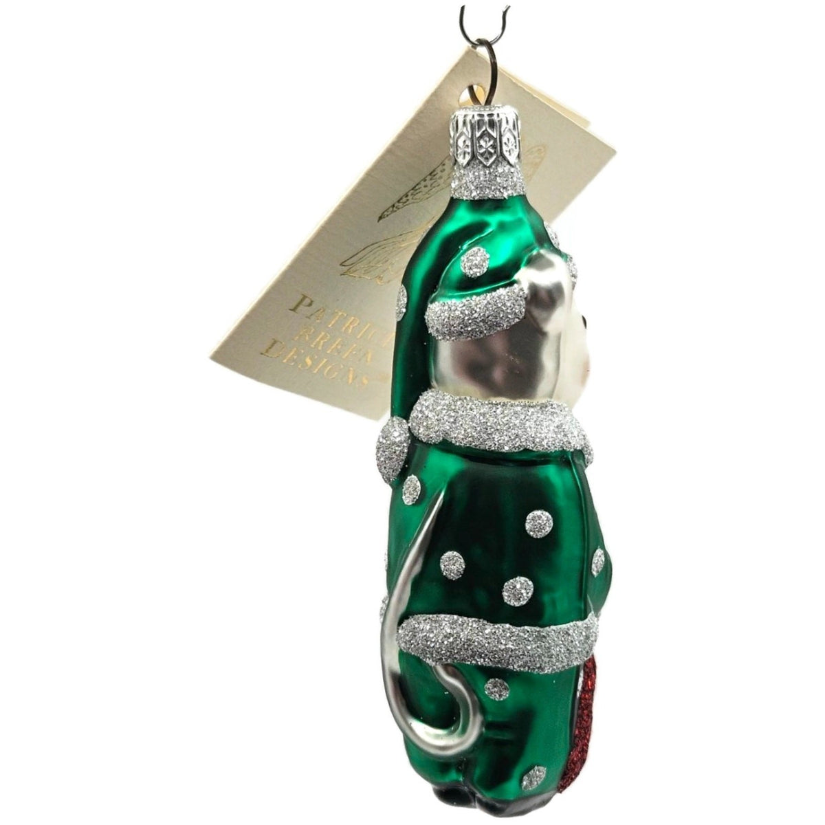 Patricia Breen Festive Mouse Green Silver Dots Glass Christmas Ornament 9611A1