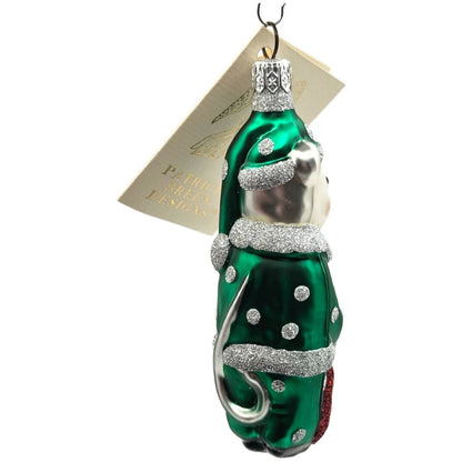 Patricia Breen Festive Mouse Green Silver Dots Glass Christmas Ornament 9611A1