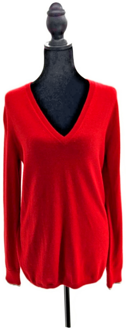Burberry Brit Military Red Cashmere V neck Pullover Longsleeve Womens Medium NWT0