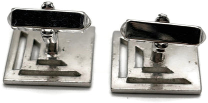 Swank Signed Men's Cuff Links Set Silver Tone Square Modernist Geometric Cutout1