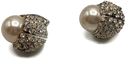Ultima Edizione 925 Sterling Silver Pearl CZ Rhinestone Clip On Earrings Signed2