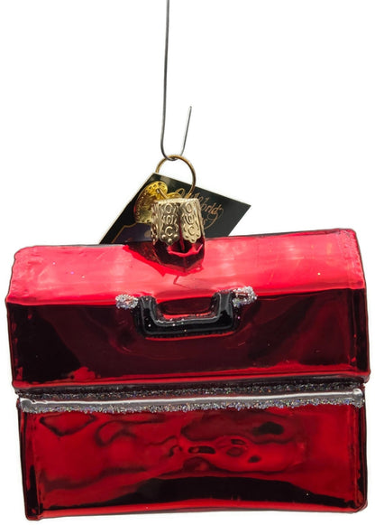 Old World Christmas Tool Box Hammer Red Glitter Glass OWC Holiday Tree Ornament3