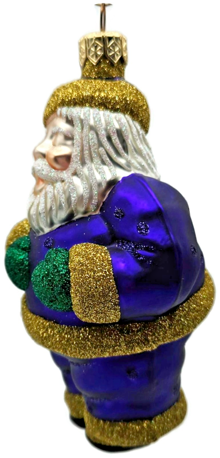 Patricia Breen HO HO HO Purple Gold Santa Glittered Dots Christmas Ornament 98177