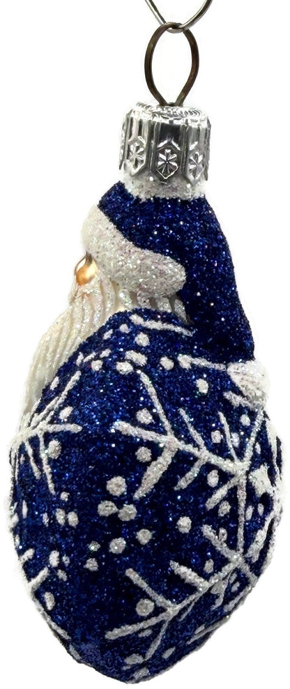 Patricia Breen Snowflake Noel Blue Santa Hexagon Glass Christmas Ornament 22571