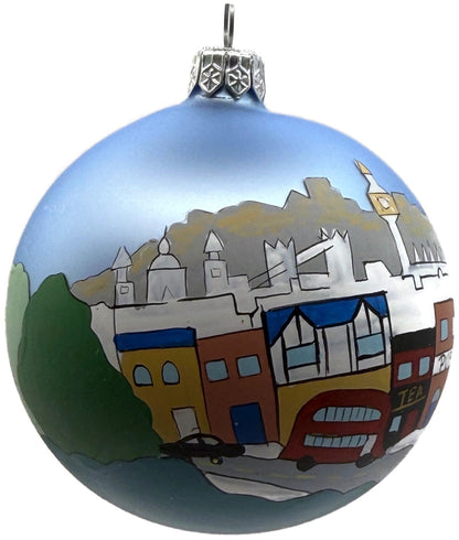 England Castle Horse Carriage Blue Hand Painted Glass Christmas Ornament8