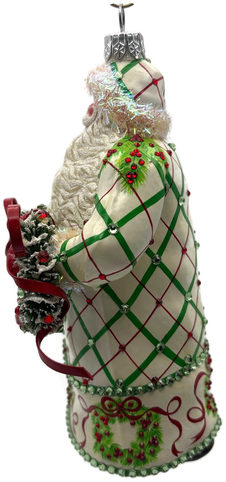 Patricia Breen Stately Santa Wreathed Jeweled Plaid Christmas Ornament 32307