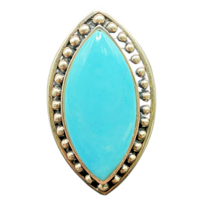 925 Sterling Silver Thailand Statement Turquoise Ring Marquise Gemstone Size 80