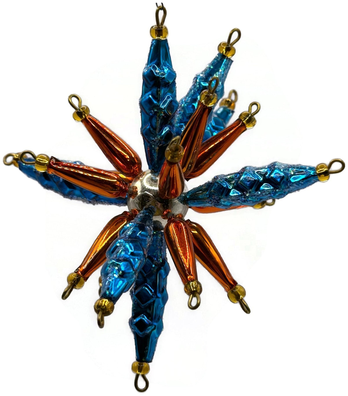Christopher Radko Star Bright Blue Orange Beaded Christmas Ornament 99 391 08