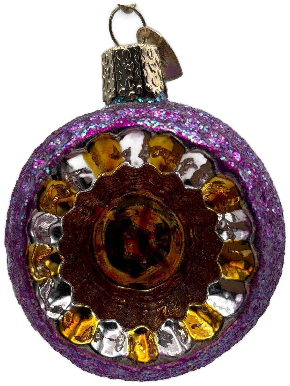 Old World Christmas Purple Multi-Indented Reflector Glass Ornament OWC 420040