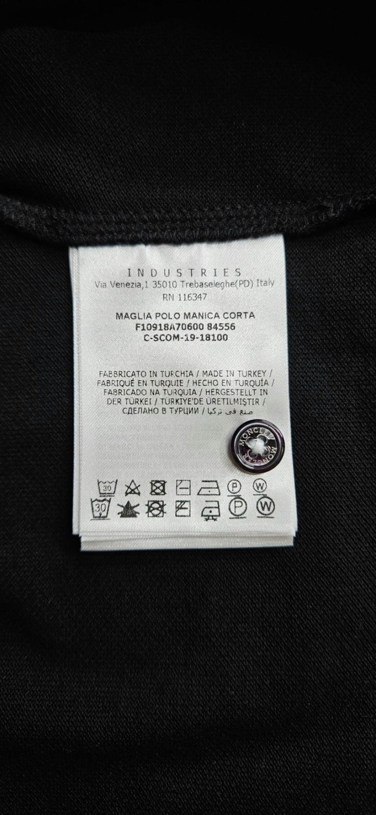 Moncler Men's Black Polo Shirt Size S Logo Tricolor Trim NWT F10918A70600 845566