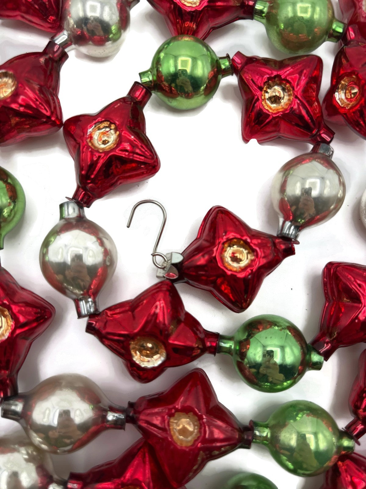 Christopher Radko 72" Red Star Reflector Glass Garland Green Silver Vintage7