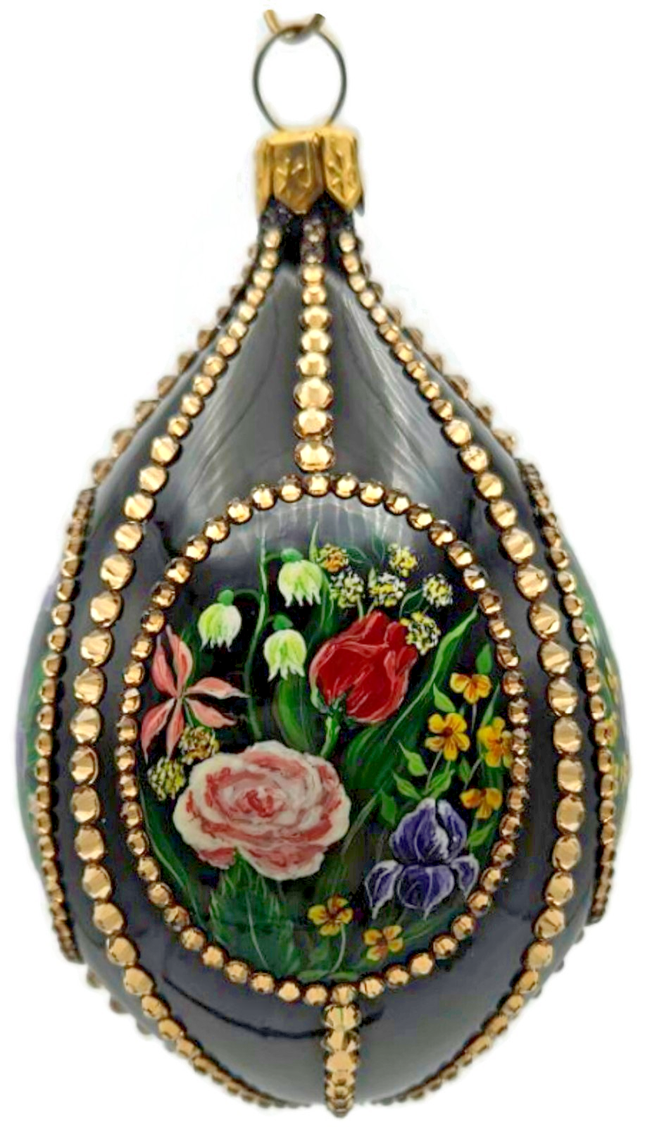 Patricia Breen Medium Egg Spring 1610 Jeweled Black Floral Easter Ornament 33140