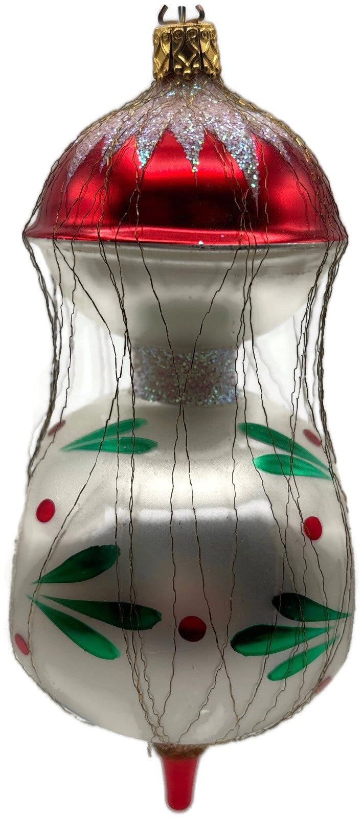 Inge-Glas Red Silver Wire Wrapped Double Reflector Finial Christmas Ornament4