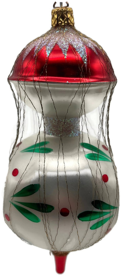 Inge-Glas Red Silver Wire Wrapped Double Reflector Finial Christmas Ornament4