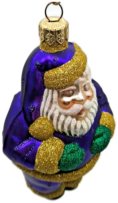 Patricia Breen HO HO HO Purple Gold Santa Glittered Dots Christmas Ornament 98178