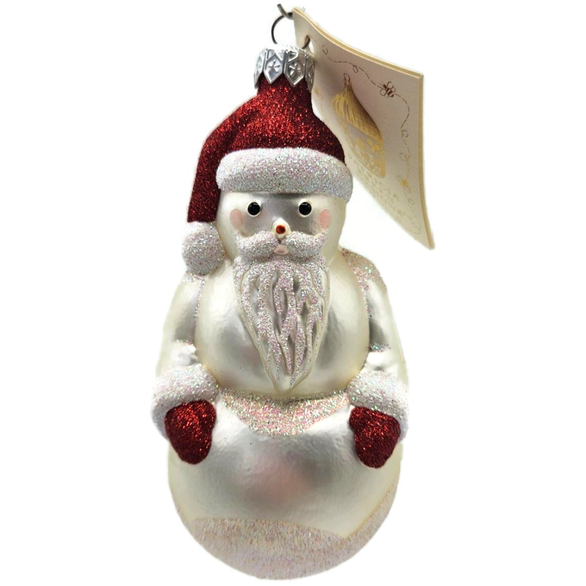Patricia Breen Snowman Santa Matte Pearl White Red Glass Christmas Ornament 97450