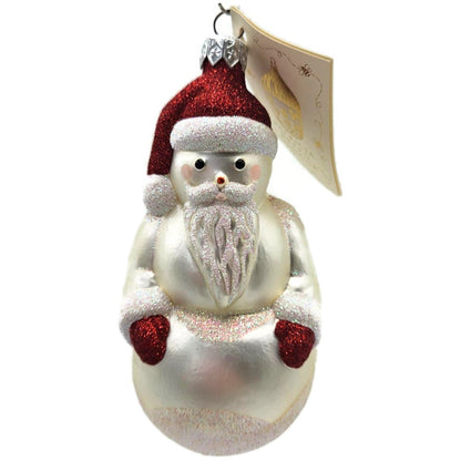 Patricia Breen Snowman Santa Matte Pearl White Red Glass Christmas Ornament 97450