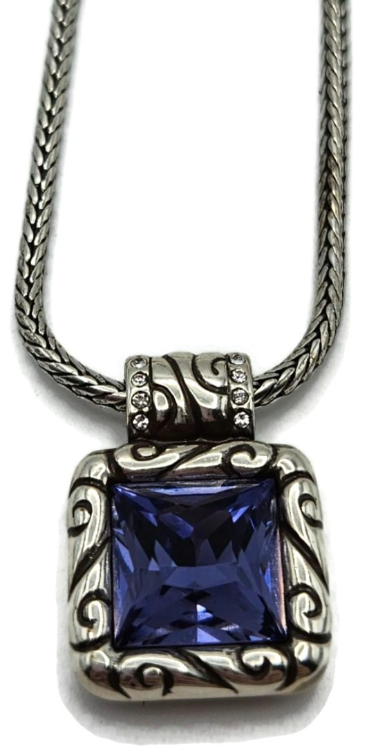 Brighton Regina Silver Plated Necklace Purple Amethyst Swarovski Crystal Pendant0