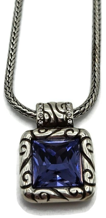 Brighton Regina Silver Plated Necklace Purple Amethyst Swarovski Crystal Pendant0