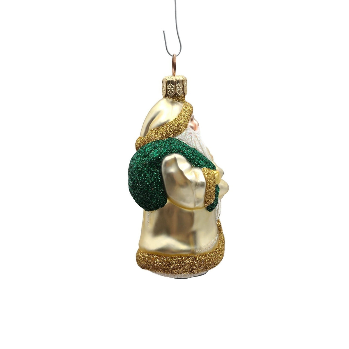 Patricia Breen Miniature Santa and Teddy Gold Green Sack Christmas Ornament 99534