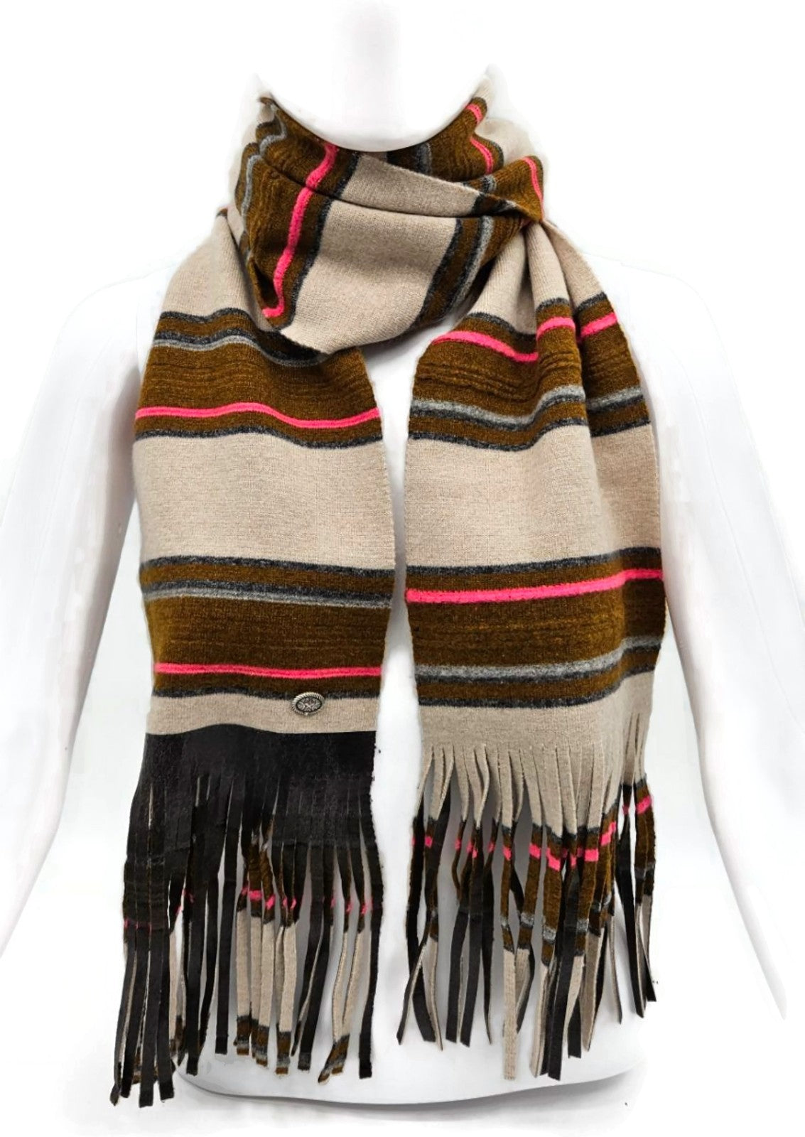 Chanel 14A Paris Dallas Cashmere Scarf Wrap Stole Striped Pink Fringe Italy NWT1