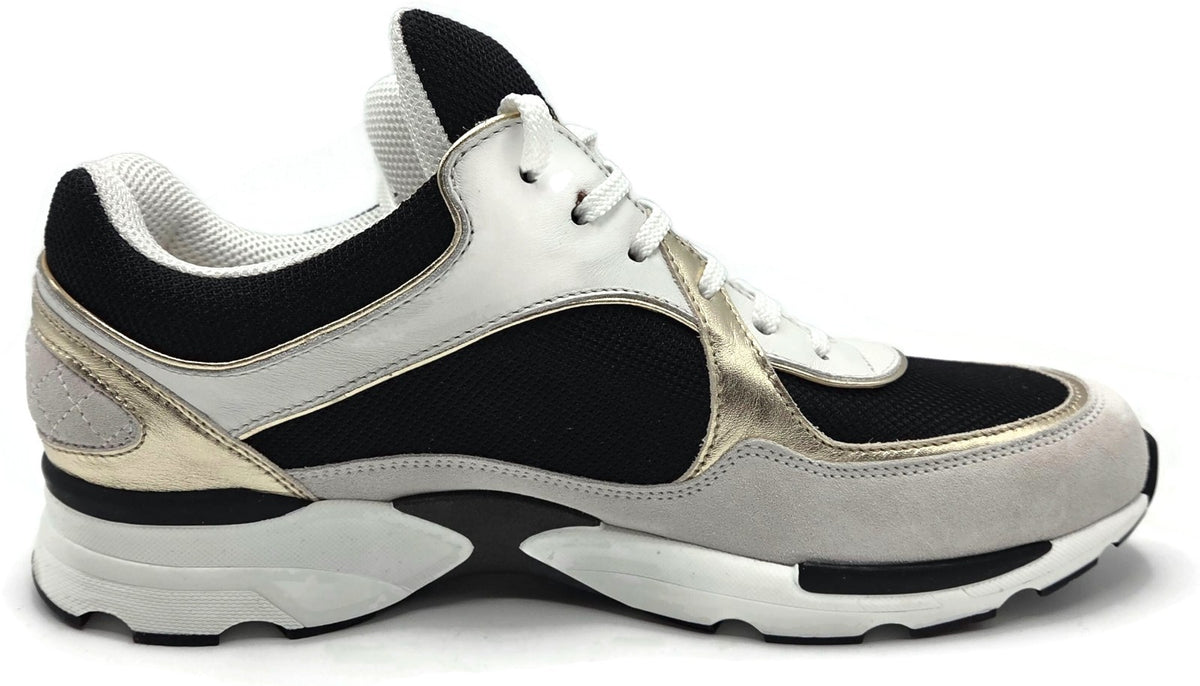 Chanel CC Low Yop Sneakers Size 40 Black White Gold Leather Tennis Shoes Rare3