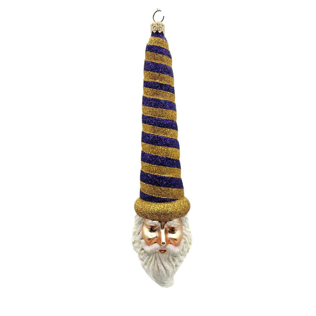 Patricia Breen Sucre Santa Head Purple Gold Stripe Glass Christmas Ornament 20380