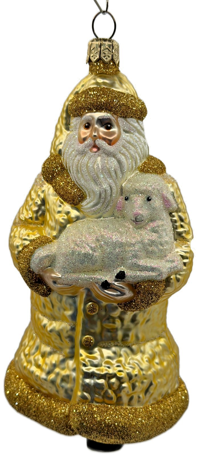 Patricia Breen Lost And Found Gold Santa Lamb Glass Christmas Tree Ornament 20221