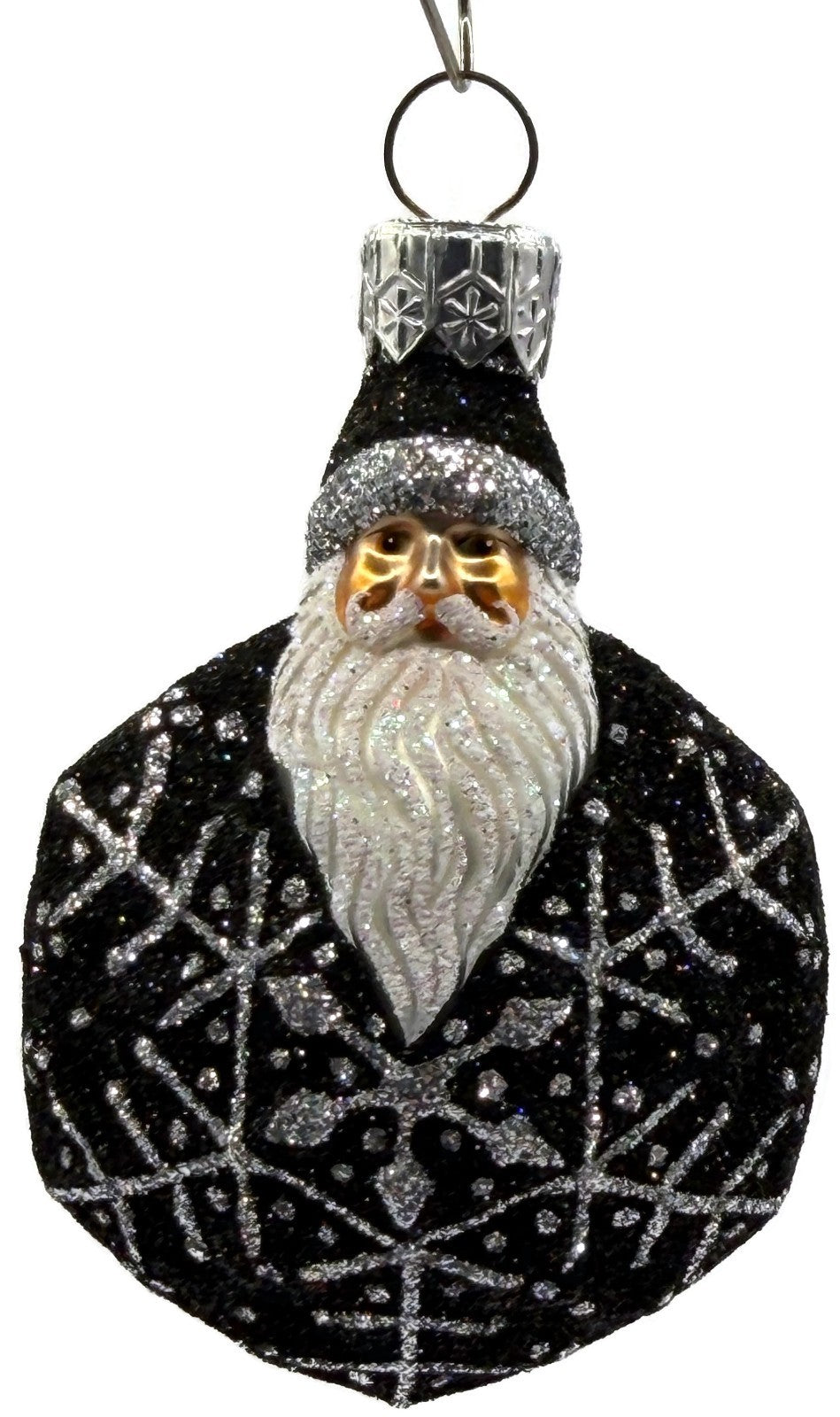 Patricia Breen Snowflake Noel Black Santa Hexagon Glass Christmas Ornament 22570