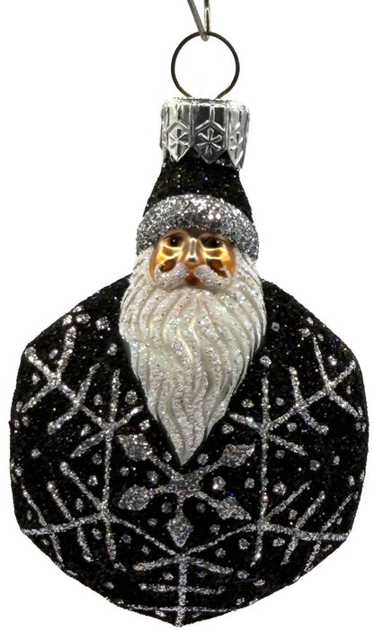 Patricia Breen Snowflake Noel Black Santa Hexagon Glass Christmas Ornament 22570