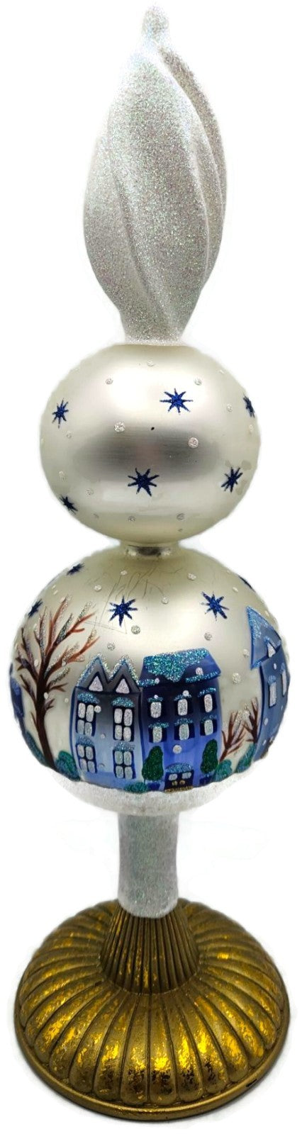 Patricia Breen Village Finial Pearl Snow Blue Stars Christmas Tree Topper 96804
