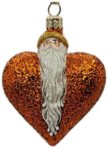 Patricia Breen Santa du Coeur Orange Glitter Heart Valentine's Ornament 20340