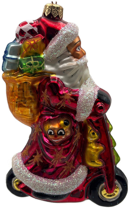 Christopher Radko Scooting Star Santa Scooter Glass Christmas Ornament 97 263 07