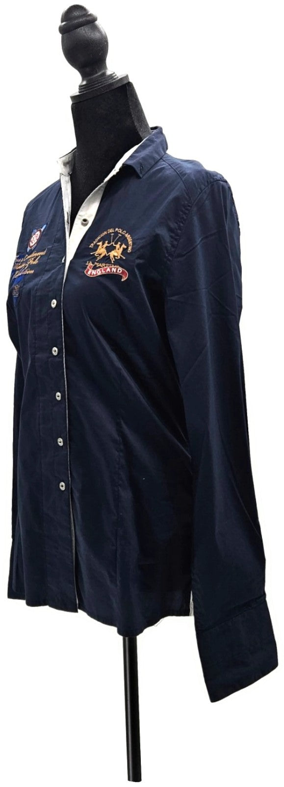 La Martina Copa England Exhibition Navy Embroidered Shirt Women's Size 4 NWT1