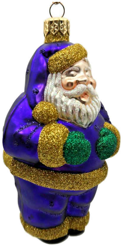 Patricia Breen HO HO HO Purple Gold Santa Glittered Dots Christmas Ornament 98171