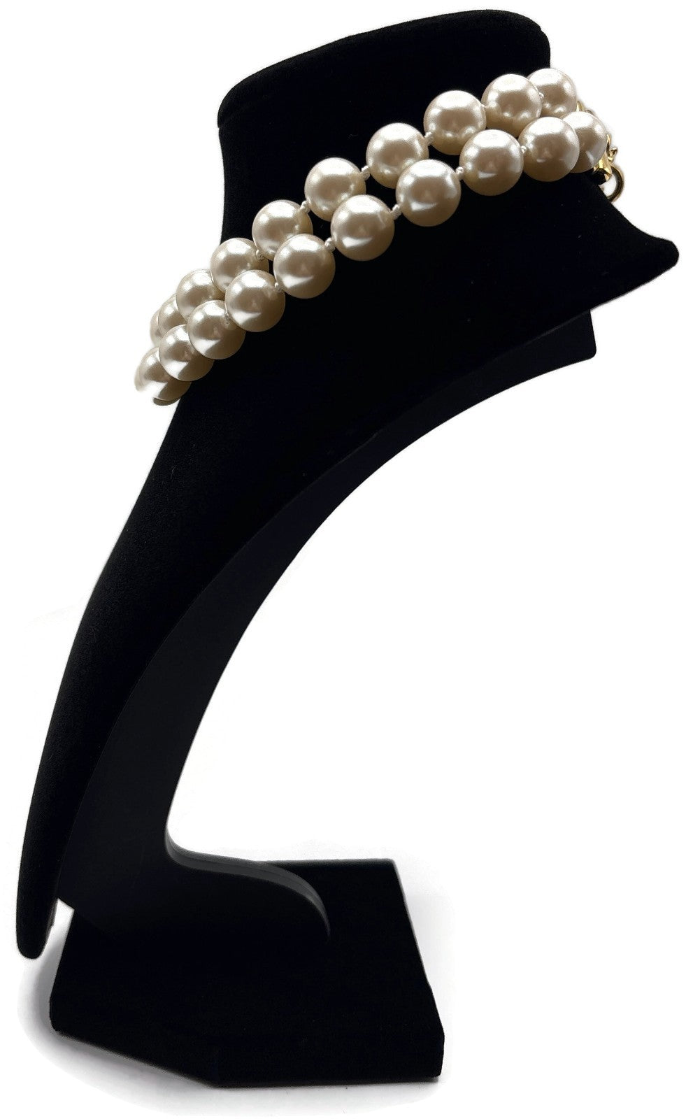 Carolee Signed Double Strand Faux Pearl Choker Necklace Gold Tone Heart Charm4