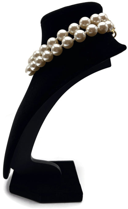 Carolee Signed Double Strand Faux Pearl Choker Necklace Gold Tone Heart Charm4