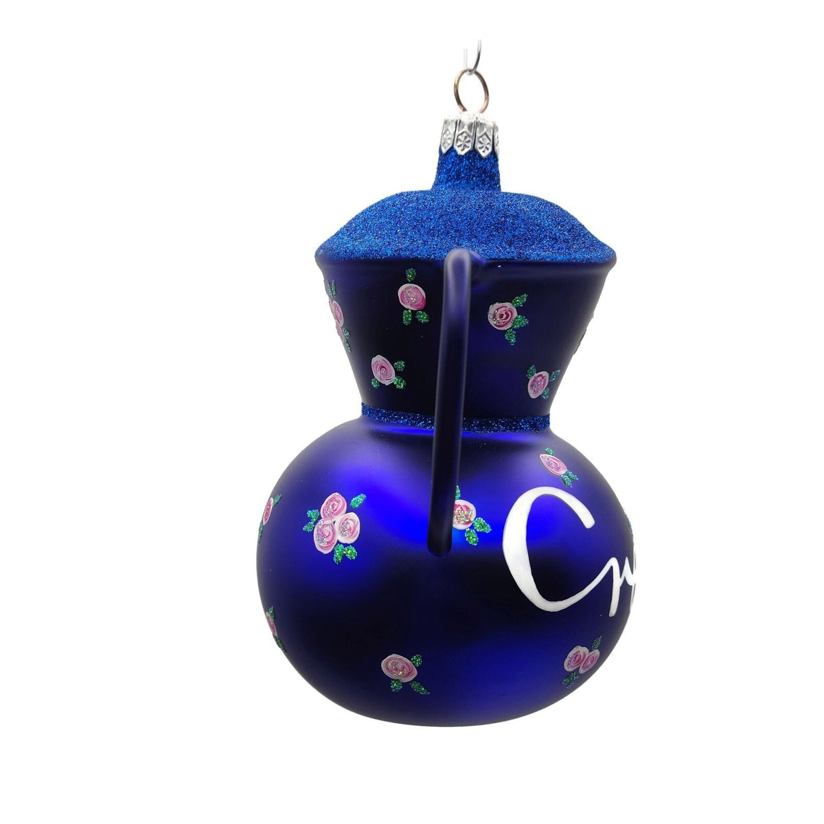 Patricia Breen Sweet Cream Cobalt Blue Glittered Top Floral Spring Ornament 96475