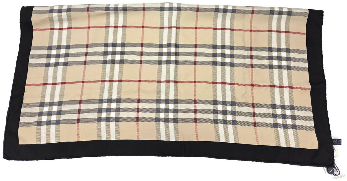Burberry London Scarf Classic Check  Square Camel Beige New 100% Silk 34 X 342