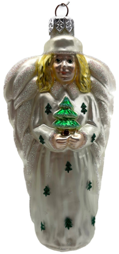 Patricia Breen Noel Angel Pearl White Yellow Green Glass Christmas Ornament 97310