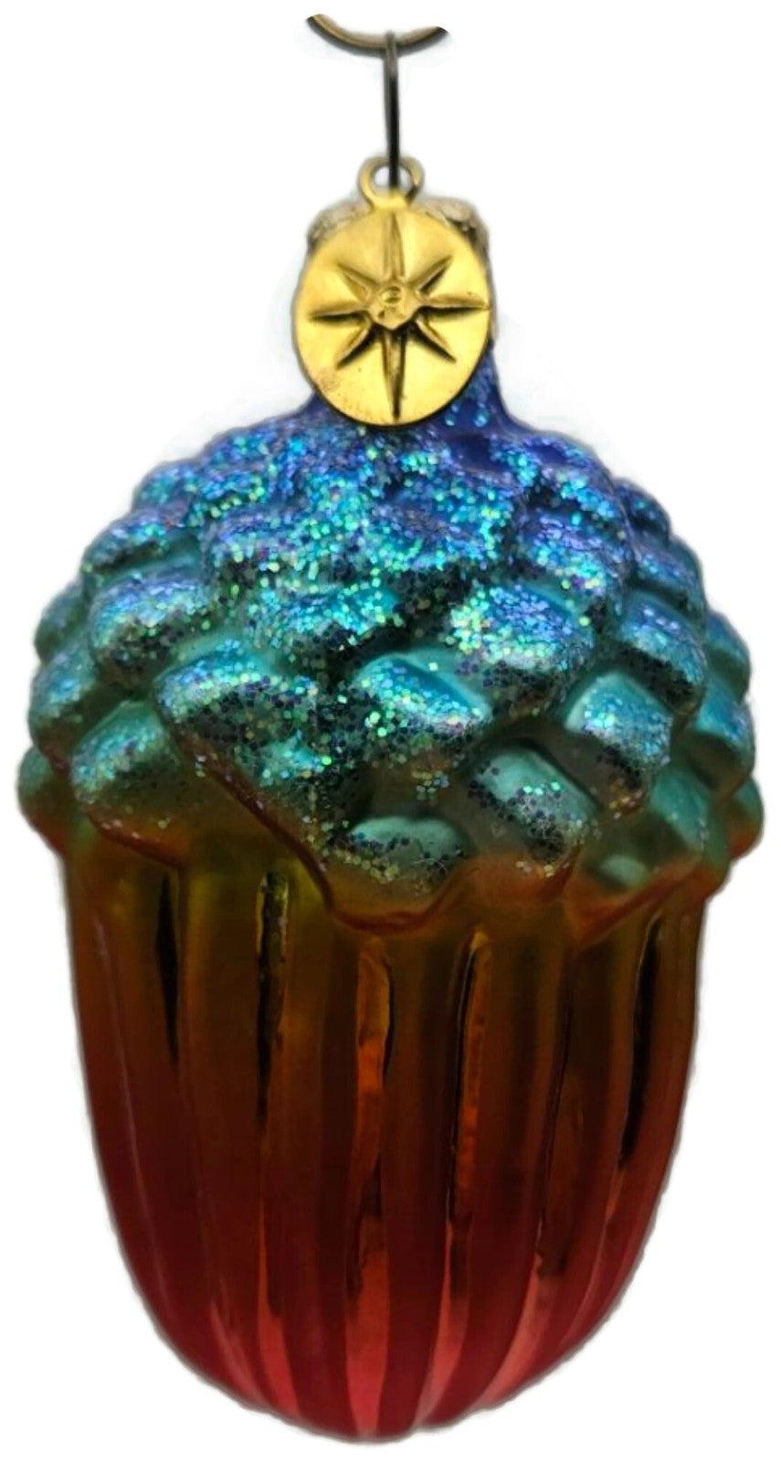 Christopher Radko Winter Acorn Blue Orange Ribbed Christmas Holiday Ornament0