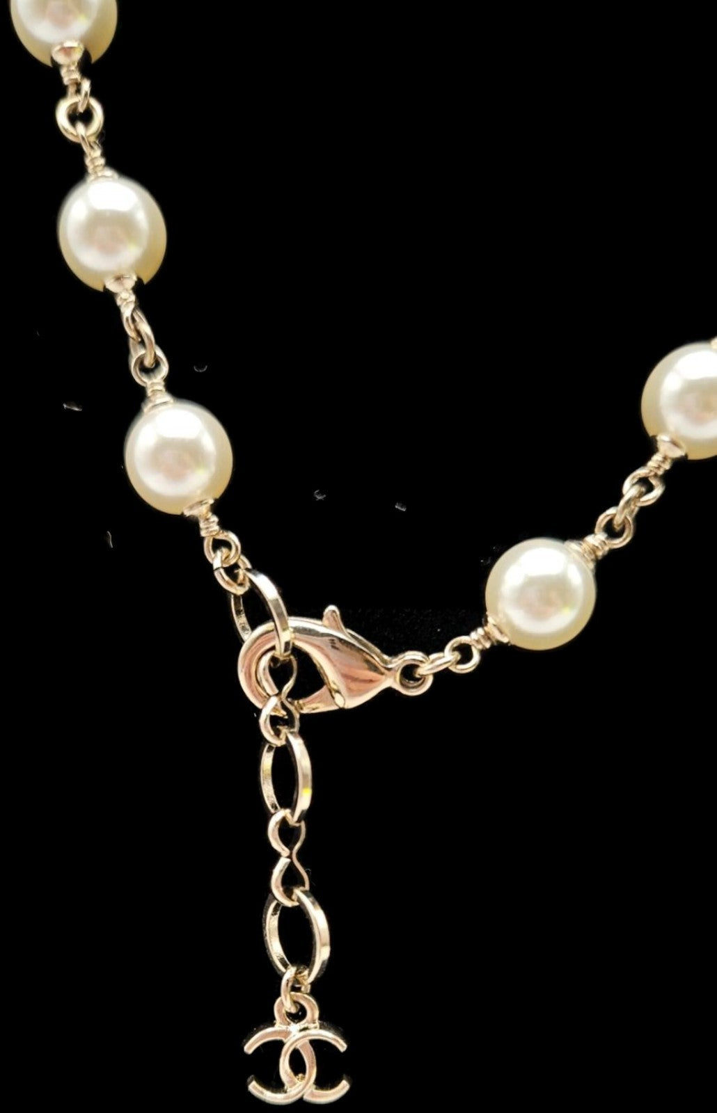 Chanel B19B Camellia Faux Pearl Crystal CC Long Necklace 2019 Gold w/ Box2