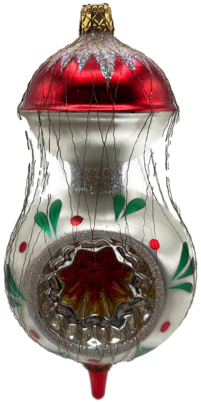 Inge-Glas Red Silver Wire Wrapped Double Reflector Finial Christmas Ornament6