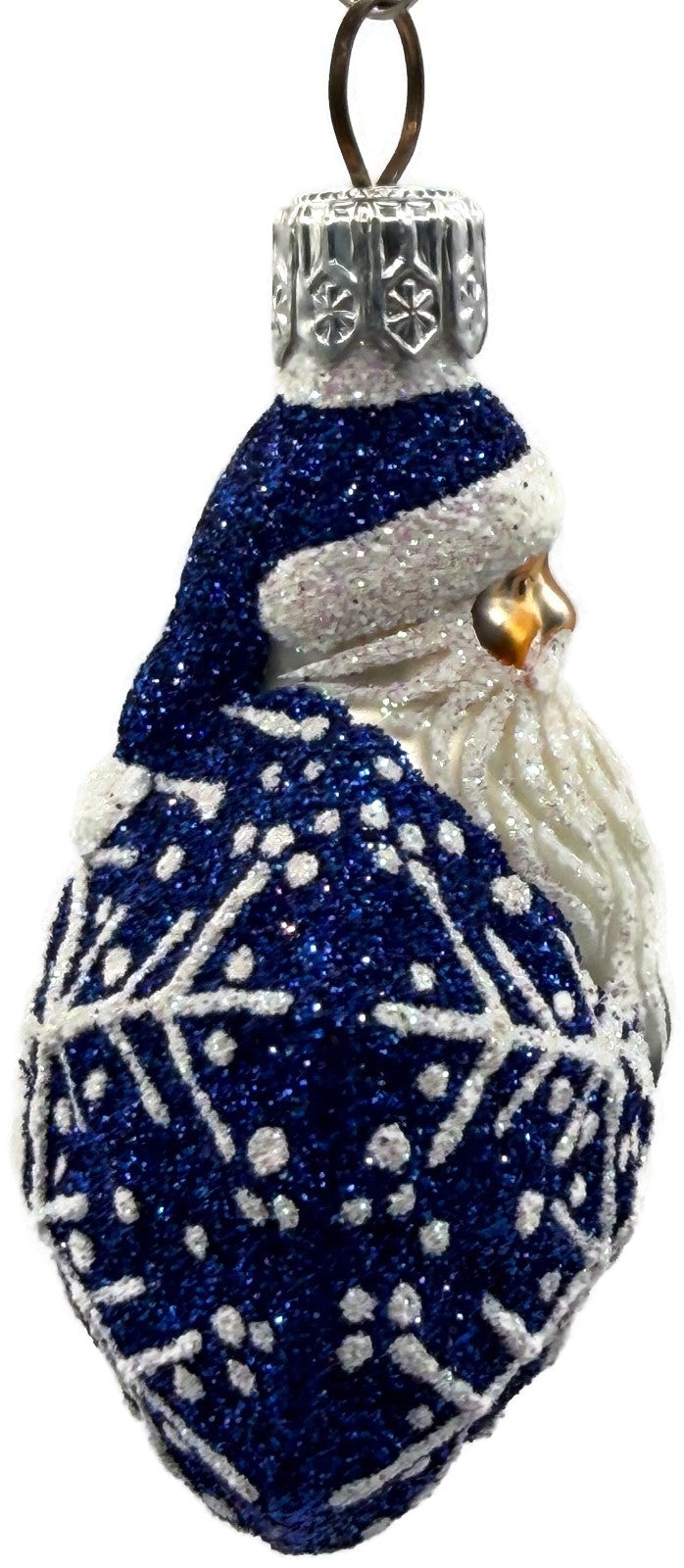 Patricia Breen Snowflake Noel Blue Santa Hexagon Glass Christmas Ornament 225711