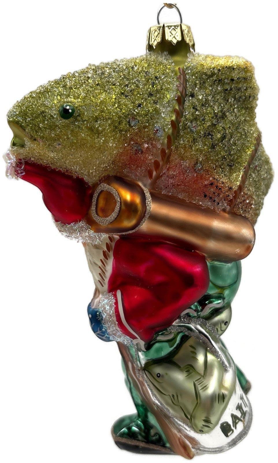 Santa Carrying Giant Rainbow Trout Glass Christmas Ornament Fishing5