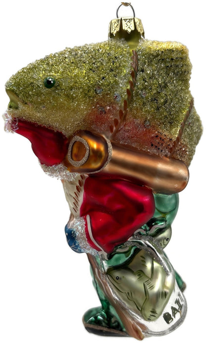 Santa Carrying Giant Rainbow Trout Glass Christmas Ornament Fishing5