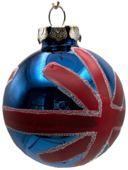 Union Jack British Flag Blue Red Glitter Glass Ball Christmas Tree Ornament UK2