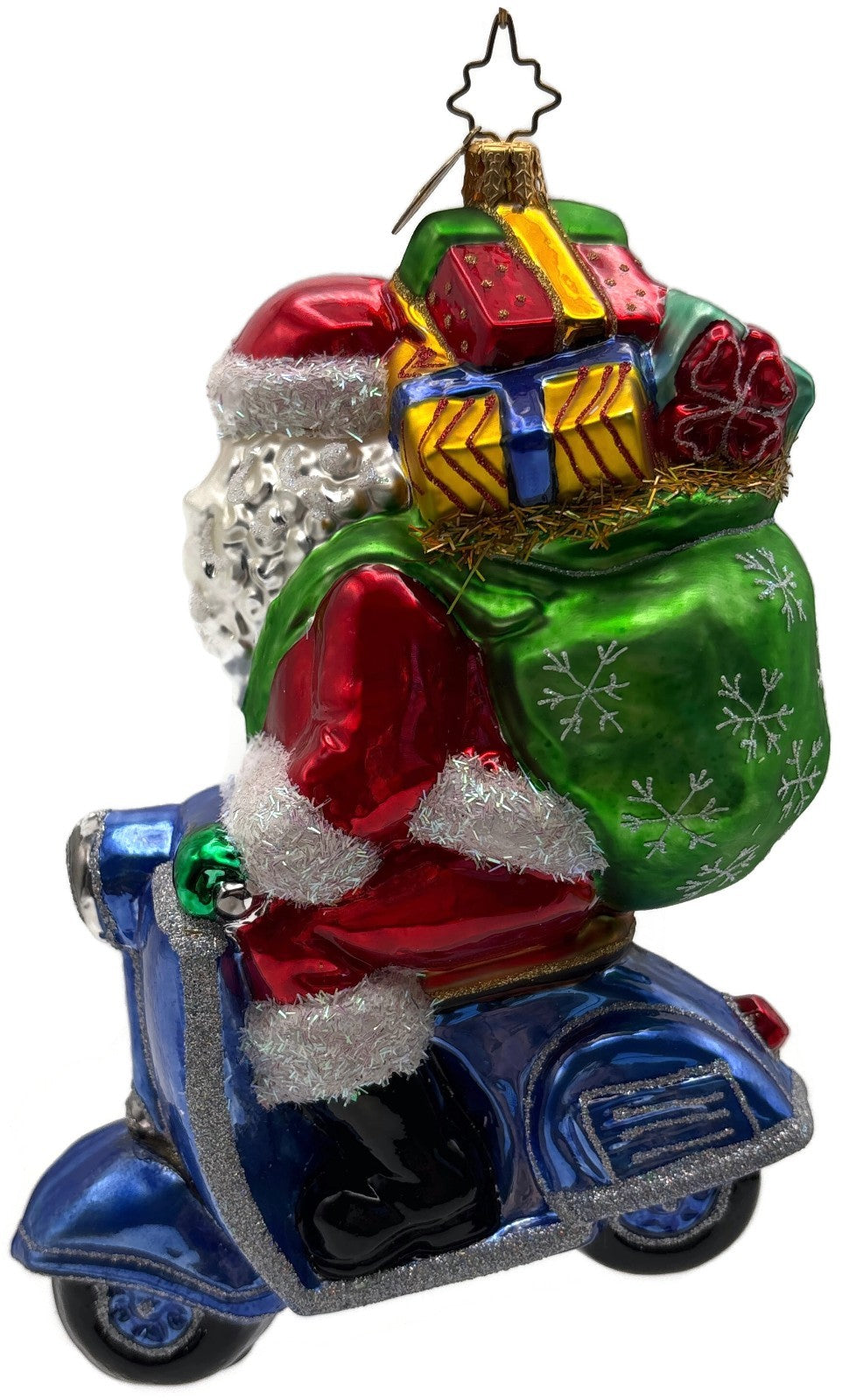 Christopher Radko Roaming Holiday Santa Scooter Glass Christmas Ornament 10141045