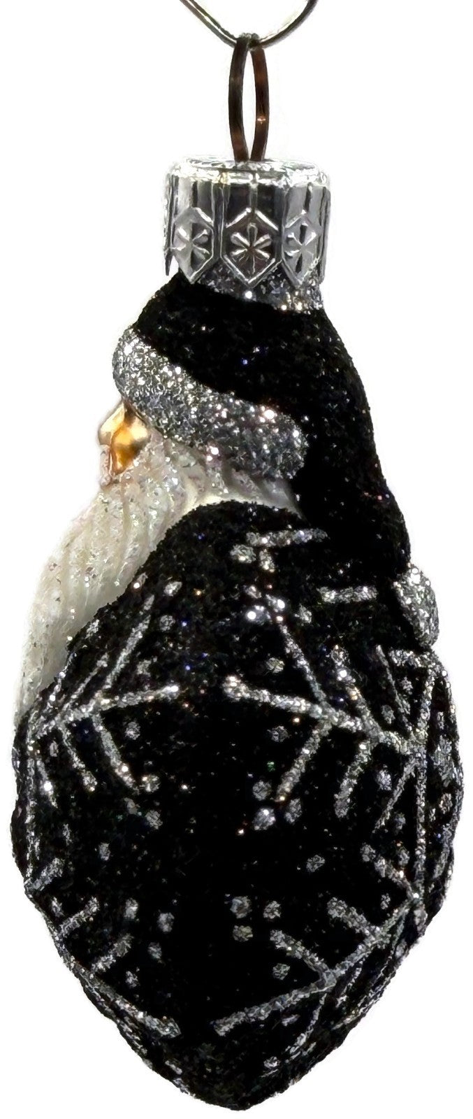 Patricia Breen Snowflake Noel Black Santa Hexagon Glass Christmas Ornament 22572